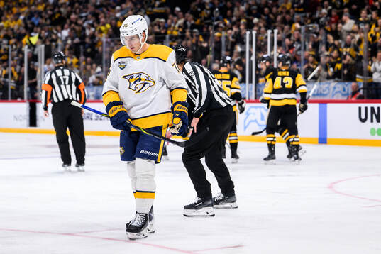 Brady Skjei of Nashville Predators looks dejected the NHL