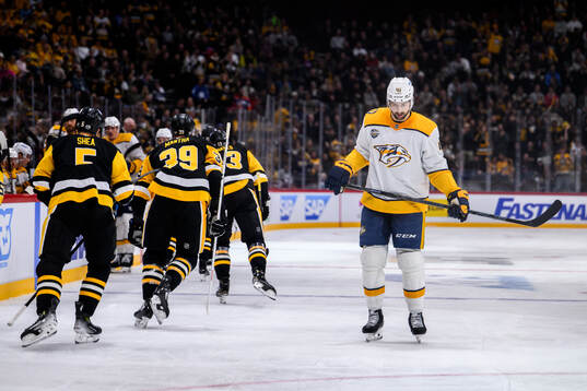 Nicolas Hague of Nashville Predators looks dejected