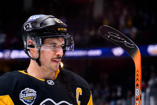 Sidney Crosby of Pittsburgh Penguins with a hockey stick