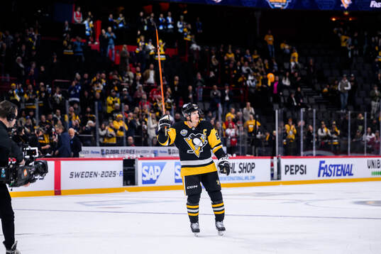 Sidney Crosby of Pittsburgh Penguins with a hockey stick
