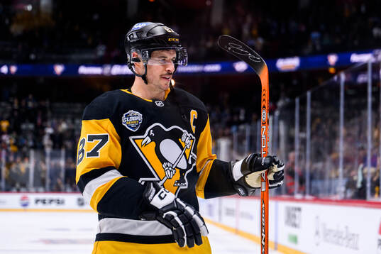 Sidney Crosby of Pittsburgh Penguins with a hockey stick