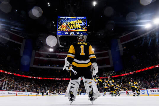 Goaltender Sergei Murashov of Pittsburgh Penguins celebrates