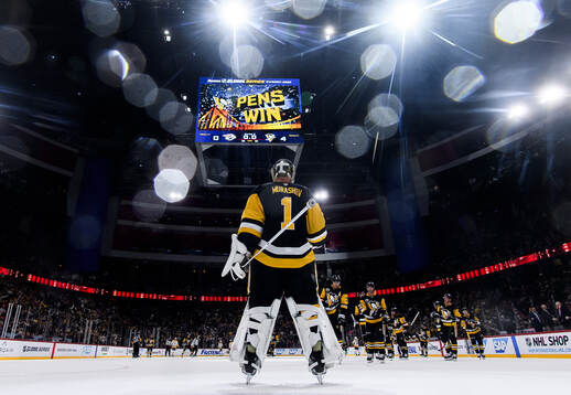 Goaltender Sergei Murashov of Pittsburgh Penguins celebrates