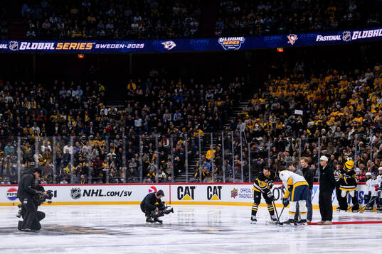 Erik Karlsson of Pittsburgh Penguins and Filip Forsberg of