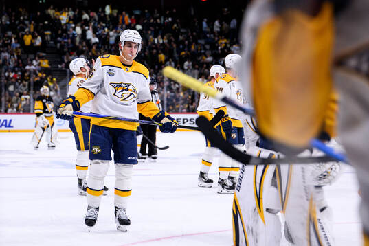 Brady Skjei of Nashville Predators looks dejected