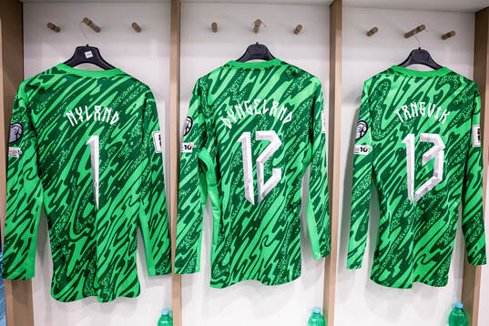 The kits of goalkeepers Ørjan Nyland, Mathias Dyngeland