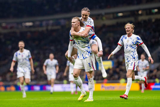 Erling Braut Haaland and Thelo Aasgaard of Norway celebrate