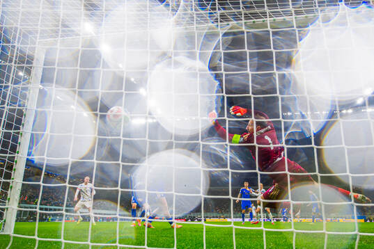 Erling Braut Haaland of Norway scores the 1-2 goal behind