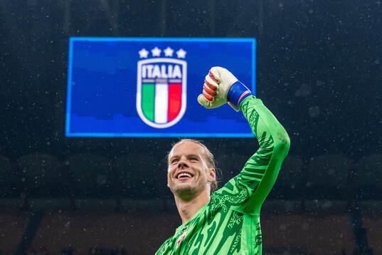 Goalkeeper Ørjan Håskjold Nyland of Norway celebrates