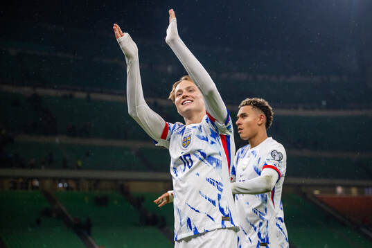 Andreas Schjelderup and Antonio Nusa of Norway celebrate