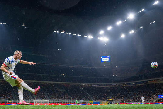 Julian Ryerson of Norway takes a corner kick