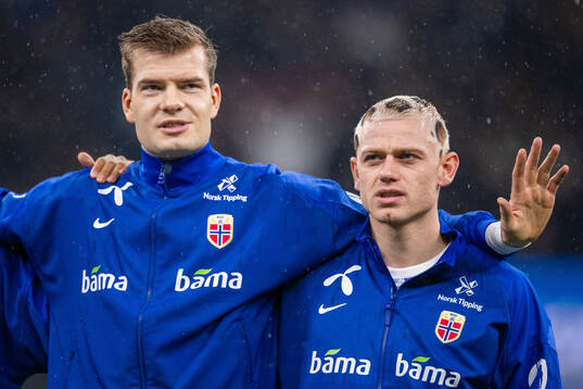 Alexander Sørloth and Julian Ryerson of Norway line up