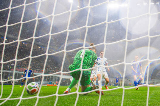 Goalkeeper Ørjan Håskjold Nyland of Norway lets in the