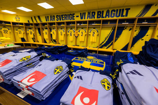Jerseys in the dressing room of Sweden