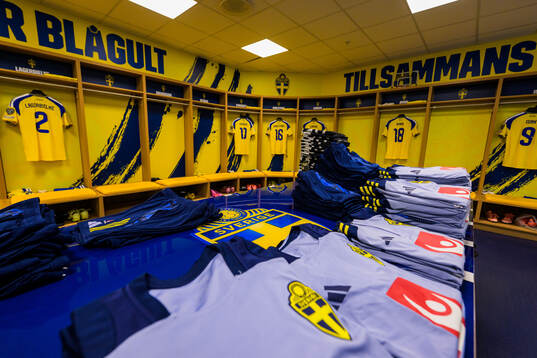 Jerseys in the dressing room of Sweden