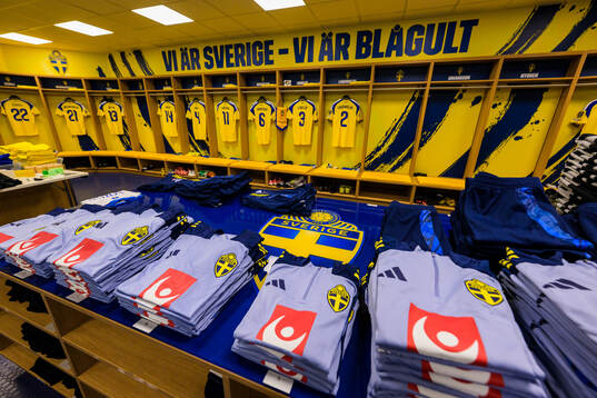 Jerseys in the dressing room of Sweden
