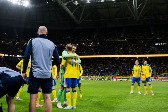 Goalkeeper Jacob Widell Zetterström and Gustav Lundgren of