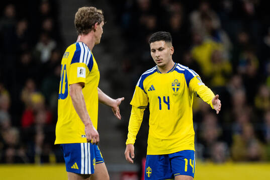 Emil Krafth and Roony Bardghji of Sweden