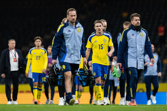 Carl Starfelt of Sweden looks dejected