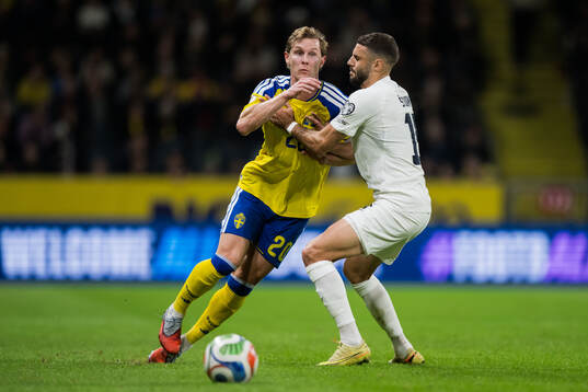 Emil Krafth of Sweden and Danijel Sturm of Slovenia