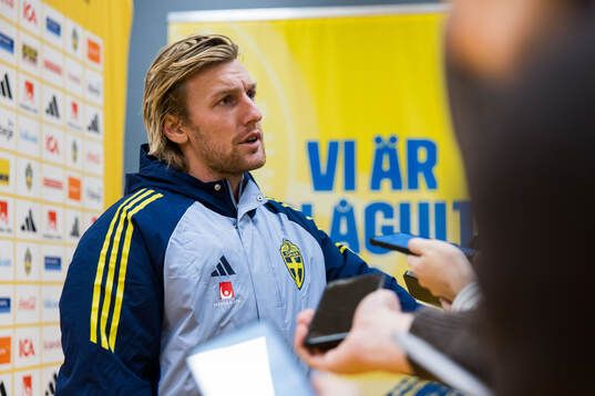 Emil Forsberg of Sweden in mixed zone