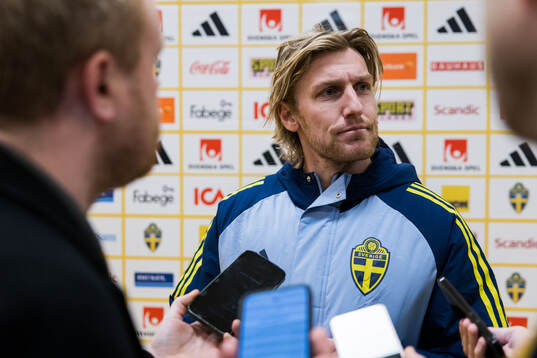 Emil Forsberg of Sweden in mixed zone