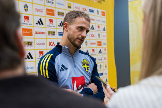 Gustav Lundgren of Sweden in mixed zone