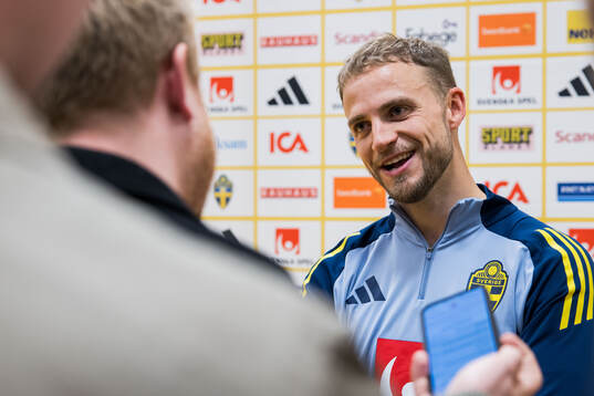 Gustav Lundgren of Sweden in mixed zone