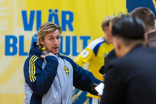 Emil Forsberg of Sweden in mixed zone