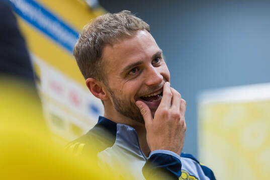Gustav Lundgren of Sweden in mixed zone
