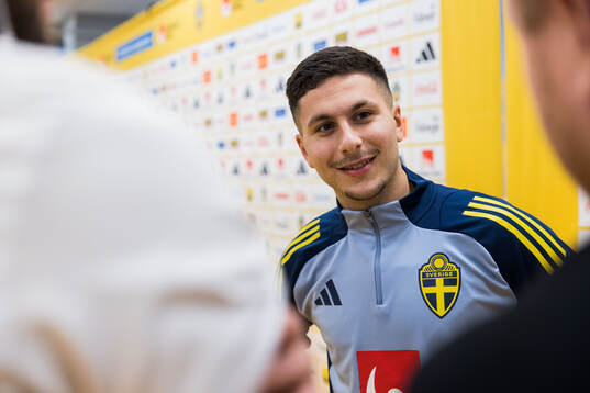 Roony Bardghji of Sweden in mixed zone