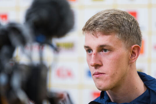 Alexander Bernhardsson of Sweden in mixed zone
