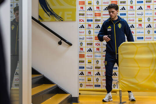 Besfort Zeneli of Sweden in mixed zone