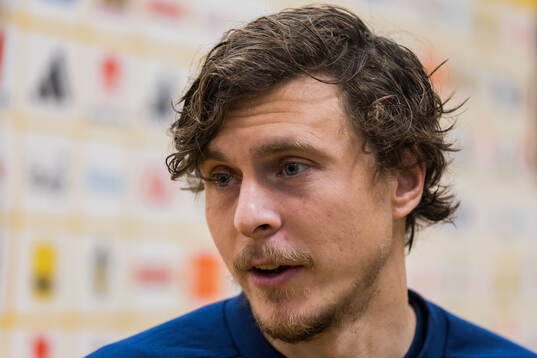 Victor Nilsson Lindelöf of Sweden in mixed zone