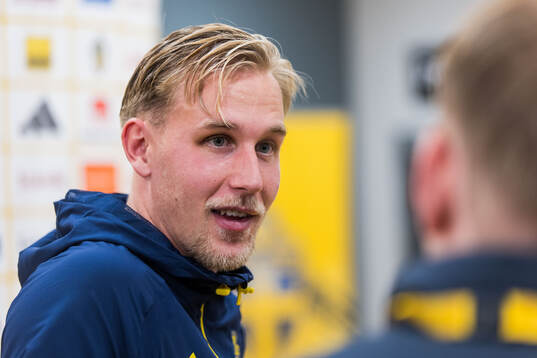 Herman Johansson of Sweden in mixed zone