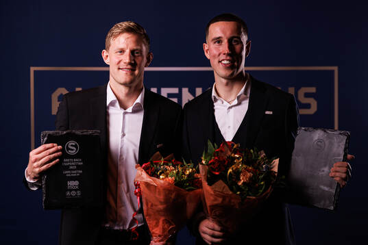 Kalmar FFs Lars Saetra och målvakt Samuel Brolin