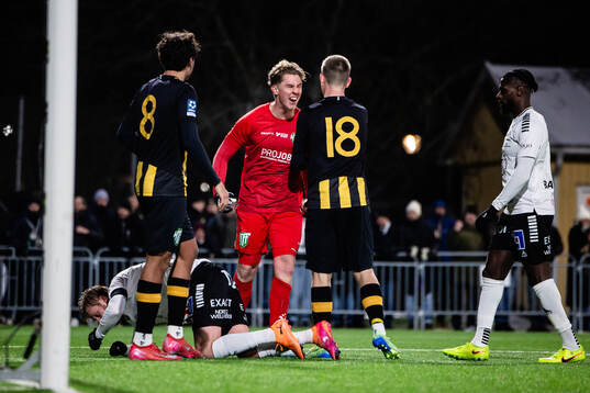 Hammarby TFFs målvakt Amar Dzevlan jublar med Björn