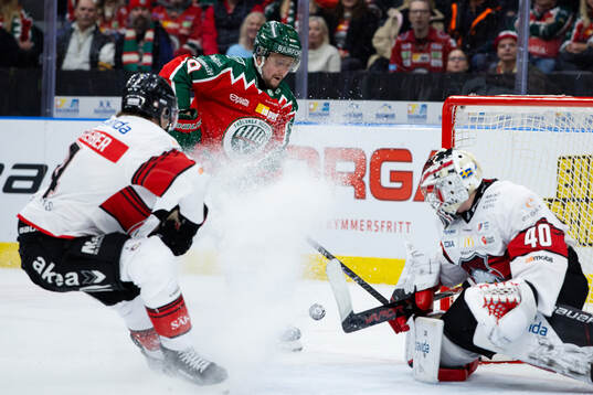 Frölundas Linus Weissbach och Malmö Redhawks målvakt
