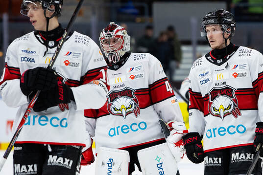 Malmö Redhawks målvakt Oskar Blomgren och Linus Öberg