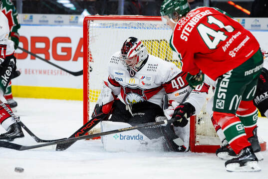 Malmö Redhawks målvakt Oskar Blomgren och Frölundas Ivar