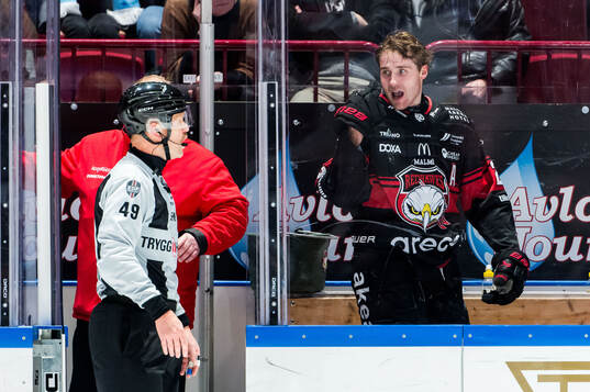 Malmö Redhawks Janne Kuokkanen irriterad i utvisningsbåset