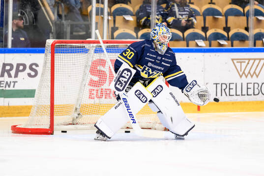 HV71s målvakt Lassi Lehtinen  ishockeymatchen i SHL mellan