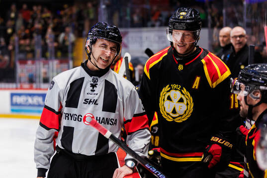 Domare Linus Öhlund och Brynäs Nicklas Bäckström