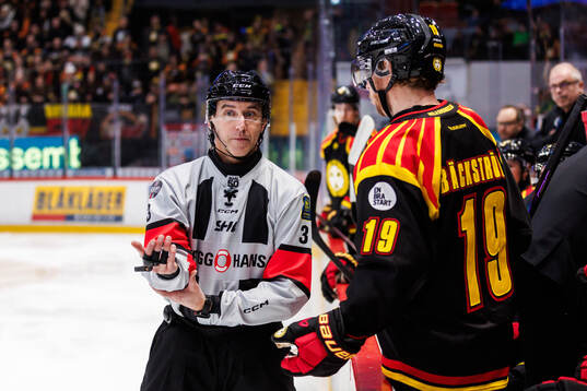 Domare Linus Öhlund och Brynäs Nicklas Bäckström