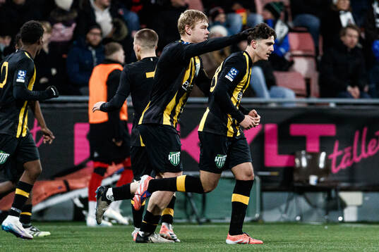 Hammarby TFFs Adrian Lahdo jublar