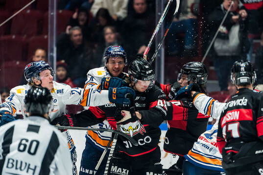 Växjös spelare och Malmö Redhawks Robin Salo i bråk