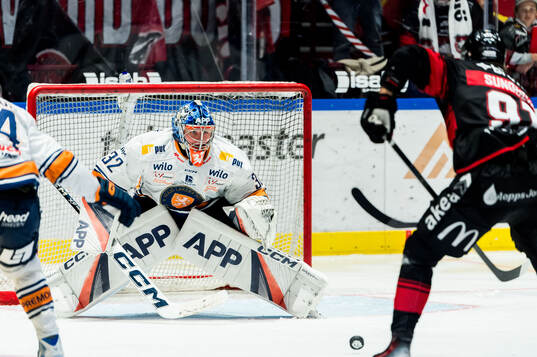 Växjös målvakt Ludvig Persson och Malmö Redhawks Axel