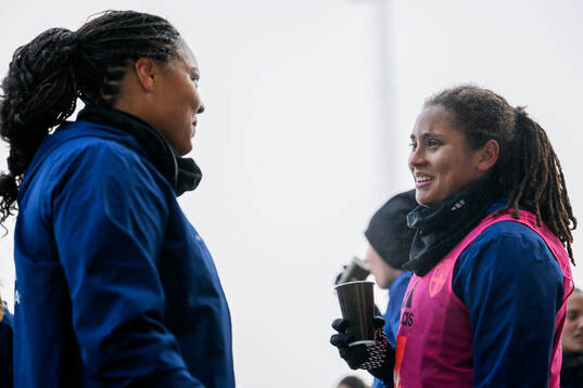 Goalkeeper Serina Iddrisu Backmark and Jo-Anne Agbor Tataw