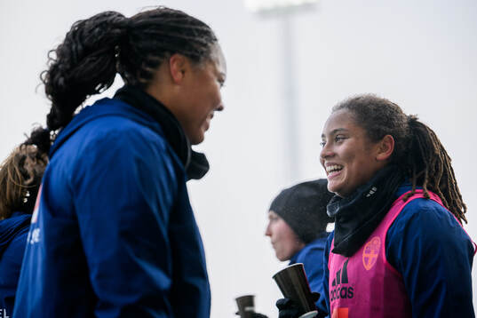Goalkeeper Serina Iddrisu Backmark and Jo-Anne Agbor Tataw