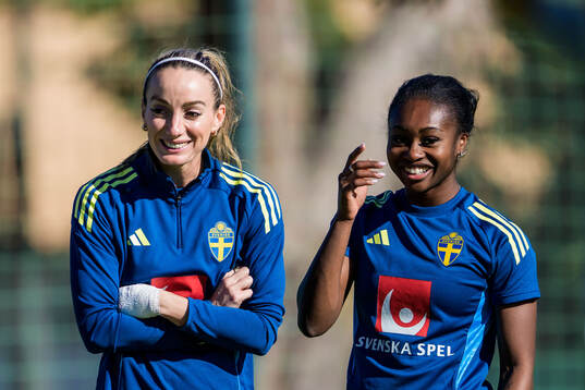 Kosovare Asllani and Monica Jusu Bah of the women's